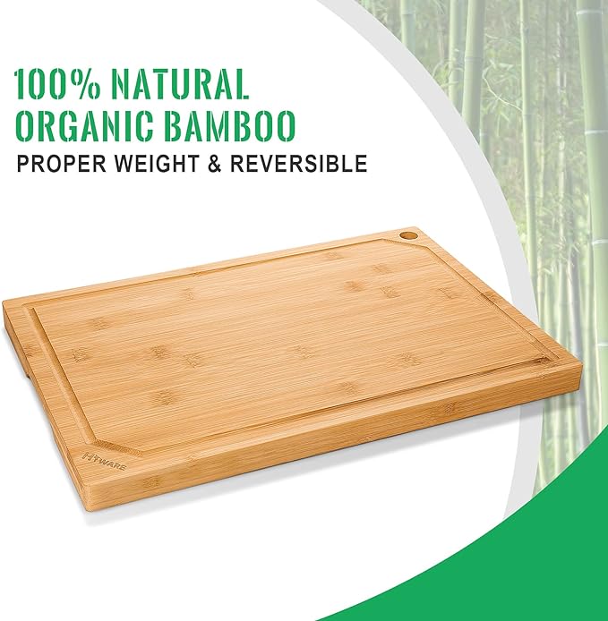 Hiware Bamboo Cutting Board for Kitchen, Heavy Duty Wood Cutting Board - Image 3