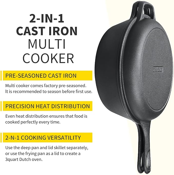 EDGING CASTING 2-in-1 Pre-Seasoned Cast Iron Dutch Oven Pot - Image 3