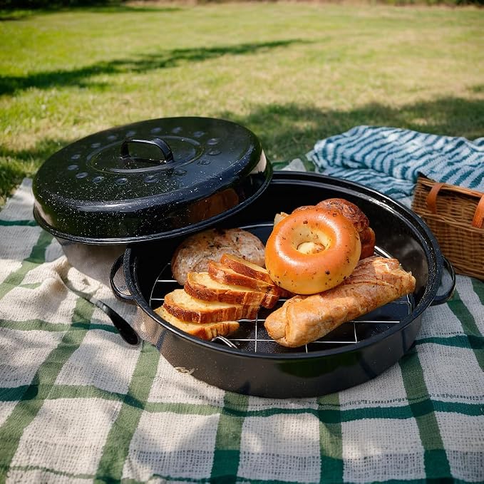 Oval Roasting Pan with Lid and Rack 18" Large Roaster Pan Set Comes With Lron - Image 7
