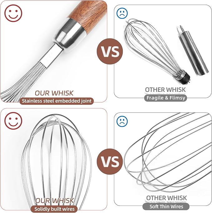 Stainless Steel Wire Whisk, Wooden Handle Kitchen Multi Function Non Stick - Image 3