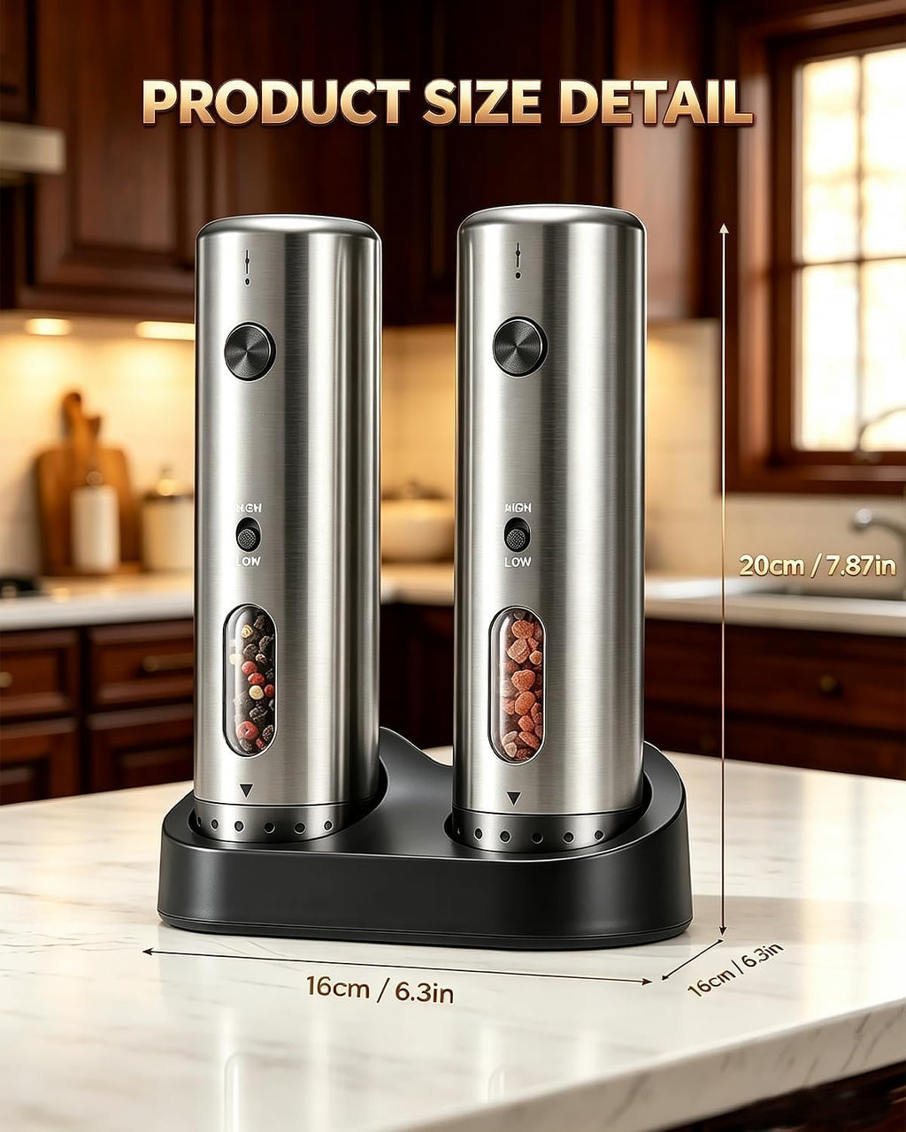 High & Low Variable Speeds Electric Salt and Pepper Grinder Set