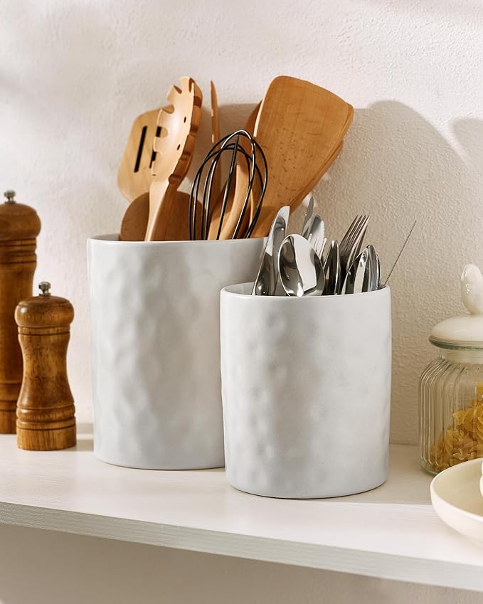 famiware Ocean Utensil Holder, 7.2"+5.8" Ceramic Kitchen Utensil Holder - Image 2