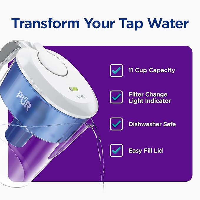 PUR 11-Cup Water Pitcher, 1 Filter, Great-Tasting Water, Dishwasher Safe - Image 2