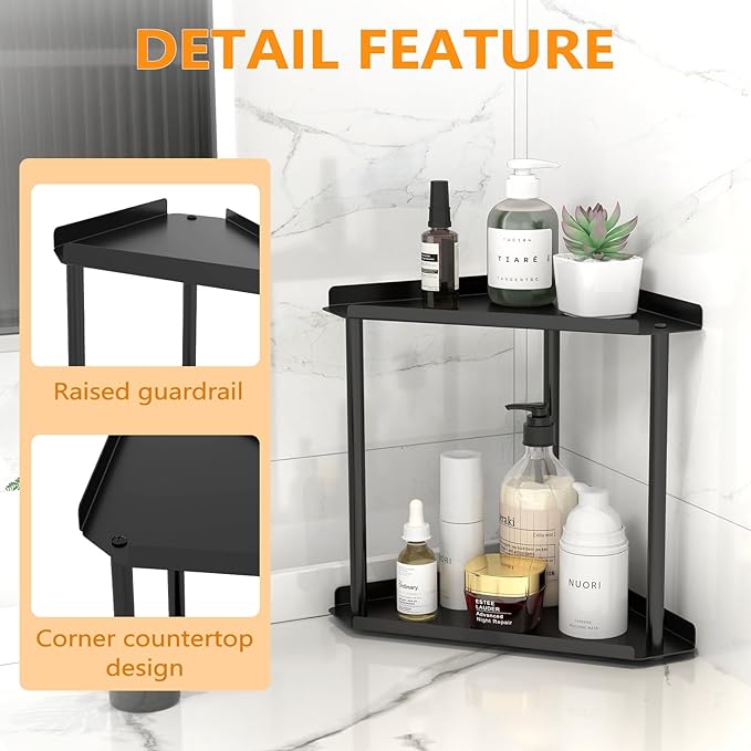 Jesginboo 2 Tier Bathroom Counter Organizer, Vanity Organizer Corner Shelf - Image 4