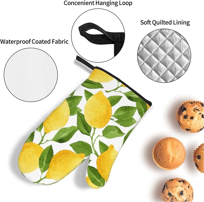 Bright Yellow Lemons Oven Mitts and Pot Holders Sets of 4, Resistant Hot Pads - Image 4