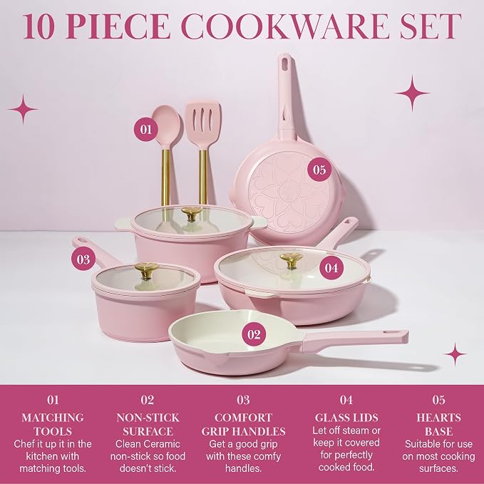 Paris Hilton Ceramic Nonstick Cookware Set, Cast Aluminum - Image 2