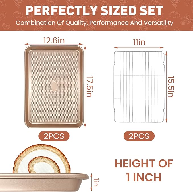 Baking Sheet with Wire Rack Set, 2 Sheet Pans with 2 Cooling Racks, Thickened - Image 2
