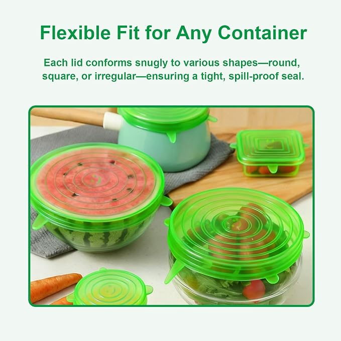 Silicone Stretch Lids – 6 Pack Reusable Food Covers, Flexible Silicone - Image 4