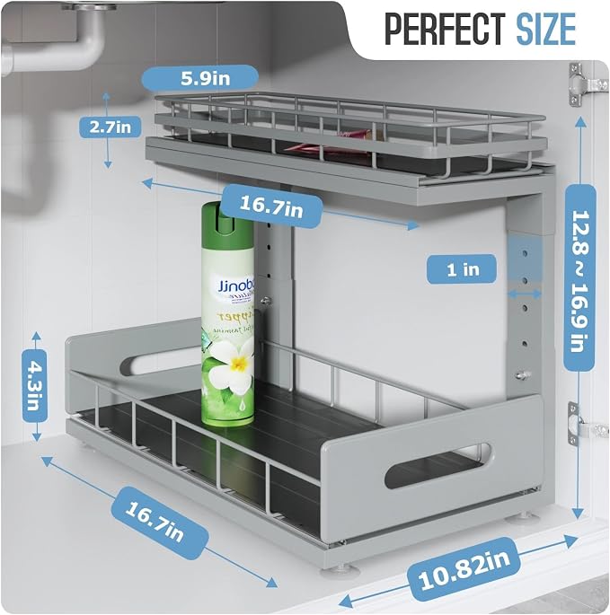 Under Sink Organizer Upgrade To Professional Rails, 2-Tier Dual Pull Out - Image 2