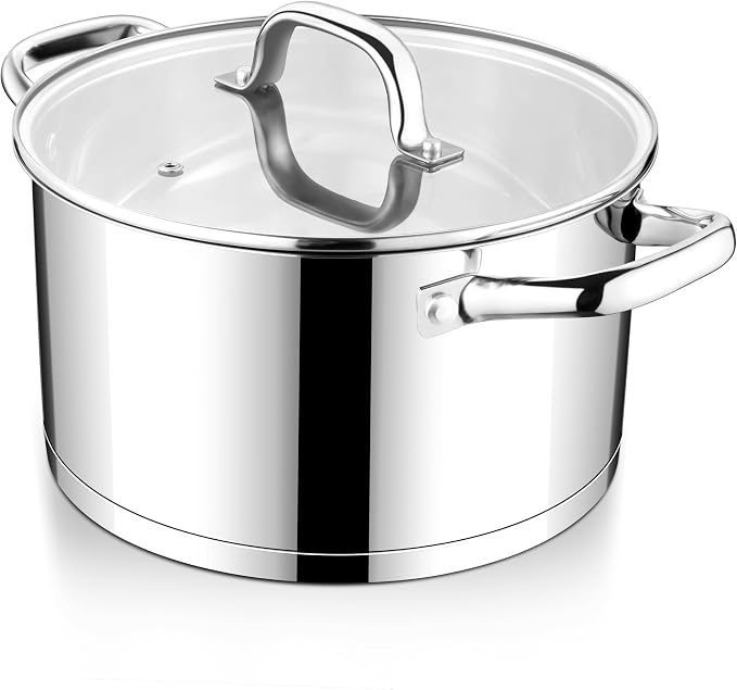 E-far Stainless Steel Stock Pot, 8 Quart Tri-ply Base Cooking Pot by E-far