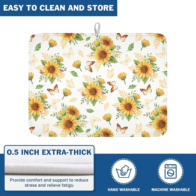 Sunflower Dish Drying Mat for Kitchen Counter Summer Yellow Floral Microfiber - Image 5