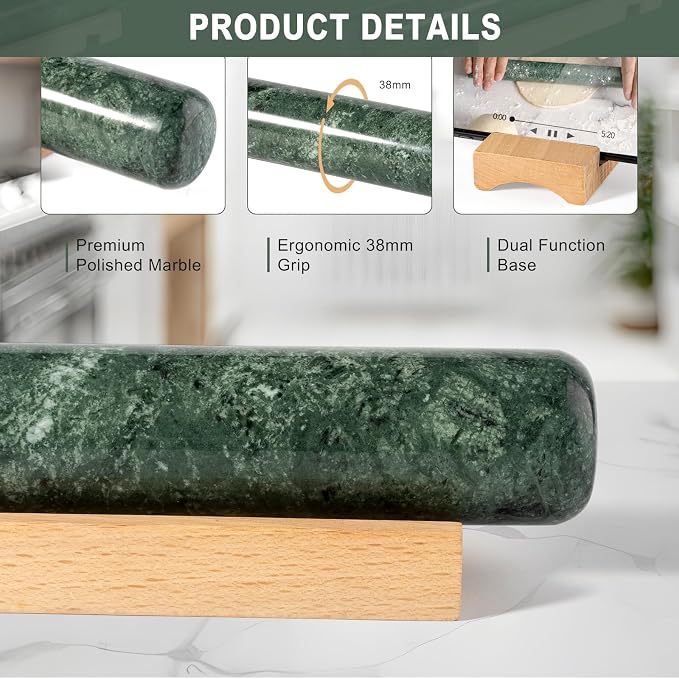 Marble French Rolling Pin for Baking, 12 Inch Non Stick Polished Rolling Pin - Image 3
