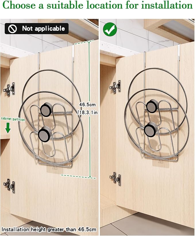 Over Cabinet Door Pot Lid Organizer, 2-Tier Stainless Steel Pan Cover Rack - Image 3