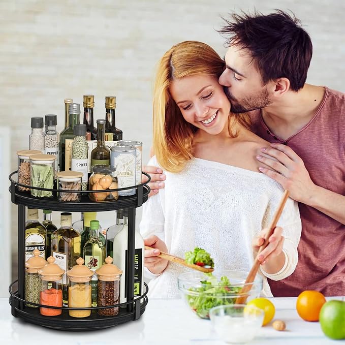 Snughome Lazy Susan Spice Rack, 2 Tier Rotating Spice Rack, Wood Lazy Susan - Image 7