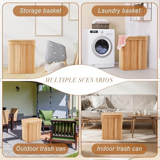 2 Pack 27 Gallon Bamboo Slim Trash Can - Image 3