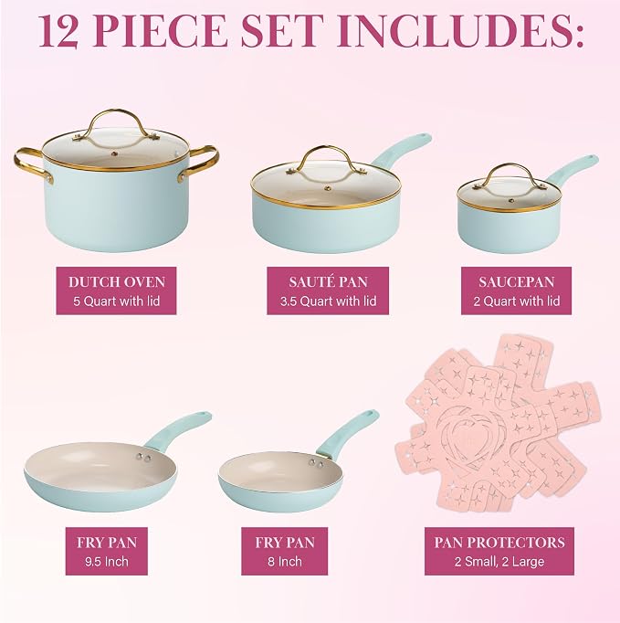 Paris Hilton Epic Nonstick Pots and Pans Set, Tempered Glass Lids, Soft Touch - Image 3