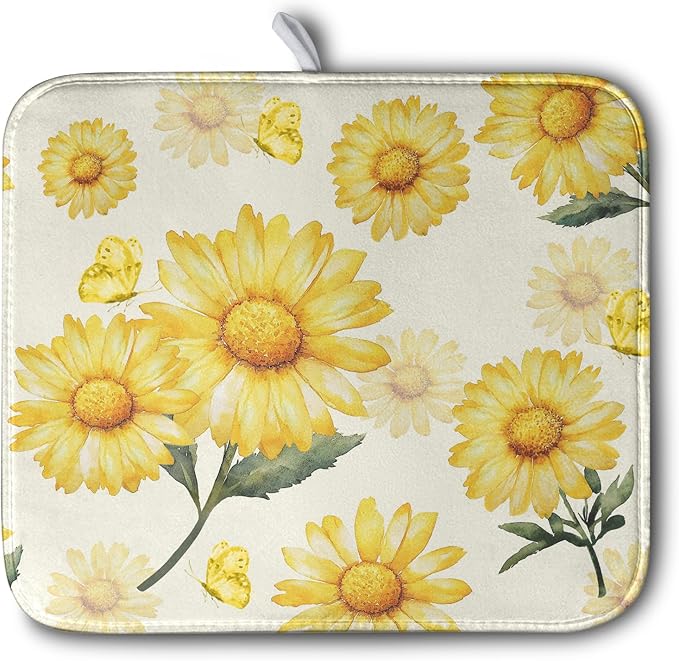 Yellow Sunflower Dish Drying Mat by Kwlegh