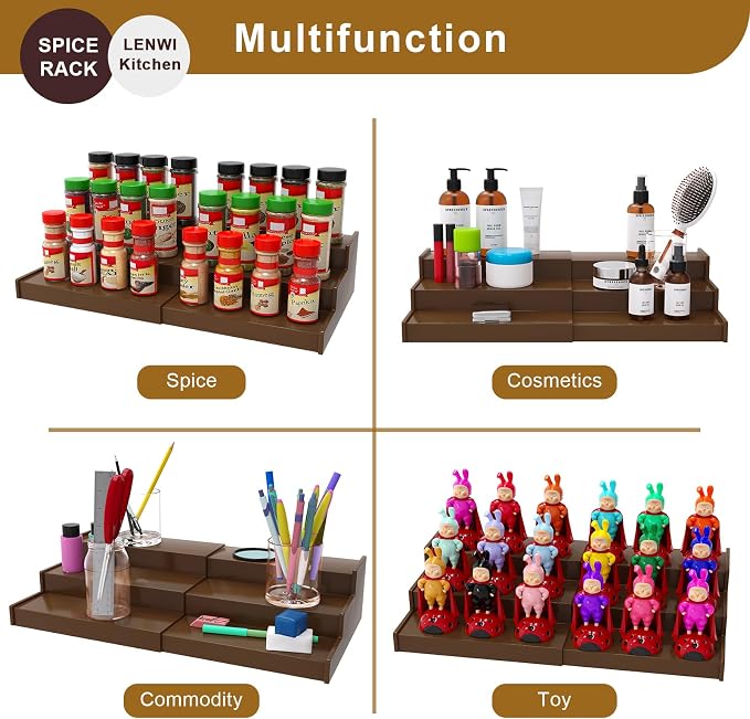 Lenwi Spice Rack Organizer for Cabinet, 3 Tier Expandable Bamboo Spice Storage - Image 7