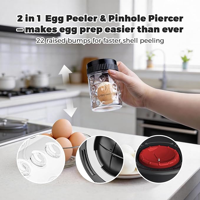 2 in 1 Egg Peeler with Piercer, Hard Boiled Egg Shell Remover Tool with Rotary - Image 3