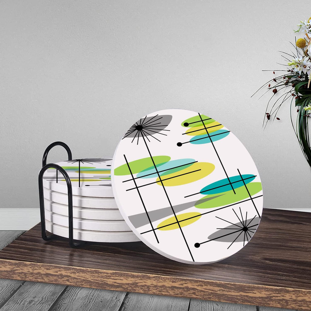 HUXJOKO Coasters for Drinks Set of 6,Mid Century Geometric Absorbent