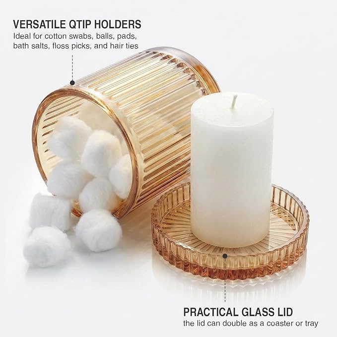 Bathroom Organizers and Storage, 2 Pack Glass Qtip Holder Dispenser, Bathroom - Image 3