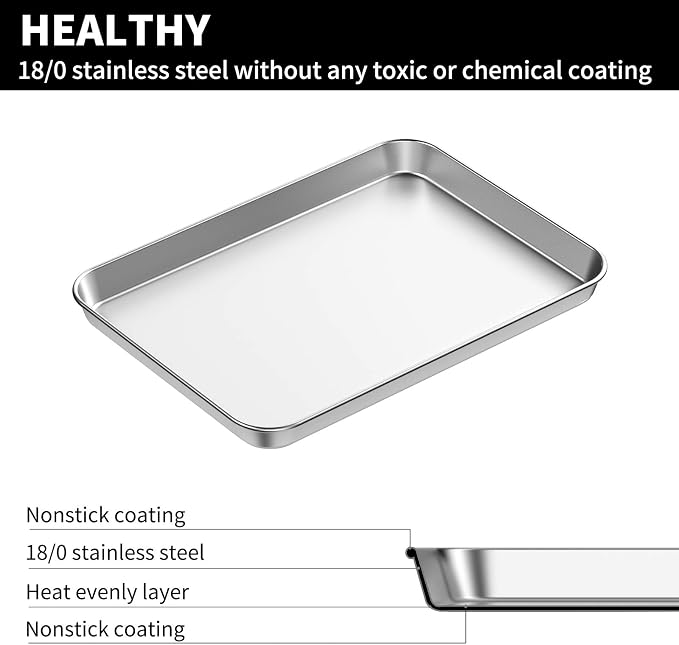 Baking Sheets Set of 2, Bastwe Stainless Steel Baking Pan Tray Cookie Sheet - Image 2
