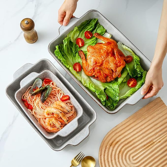 KOOV Bakeware Set, Ceramic Baking Dish Set, Rectangular Casserole Dish Set - Image 4