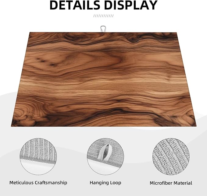 Wood Grain Dish Drying Mat Brown Vintage Natural Walnut Wooden Board Drying - Image 2