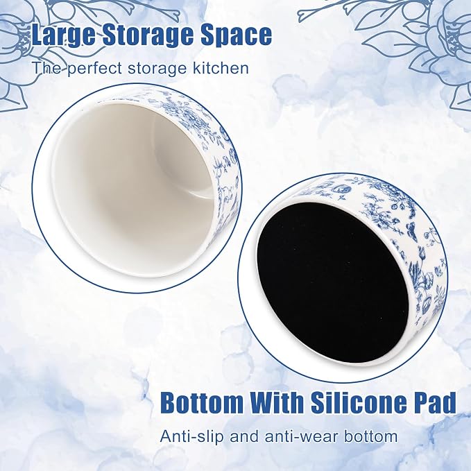JarThenaAMCS Chinoiserie Floral Ceramic Utensil Holder Blue Flower Butterfly - Image 3