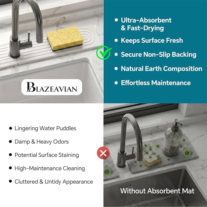 Stone Faucet Mat for Kitchen Sink-Diatomite Drying Stone Mat& Sink Protector - Image 6