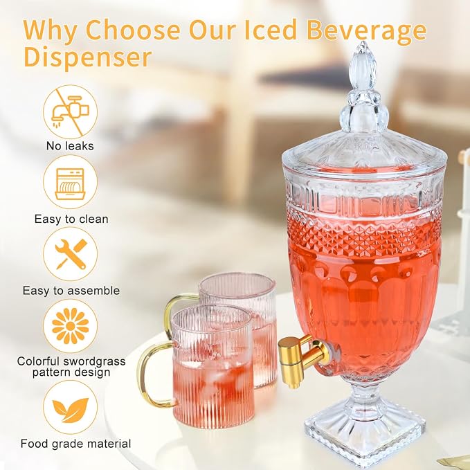 1.3 Gallon Glass Drink Dispenser, Glass Beverage Dispenser - Image 5