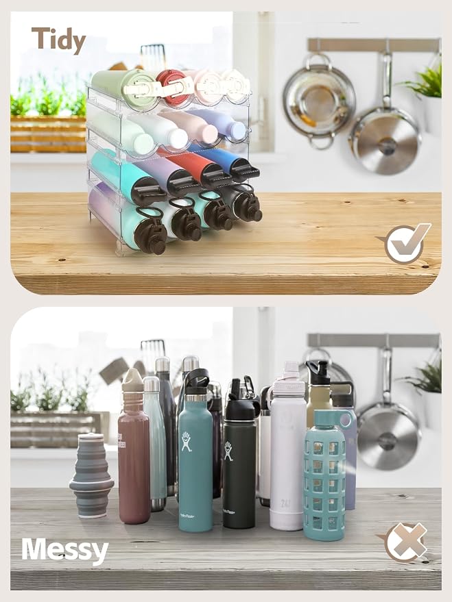 Stackable Water Bottle Organizer, 4-Tier Clear Large Compartment Holder - Image 6
