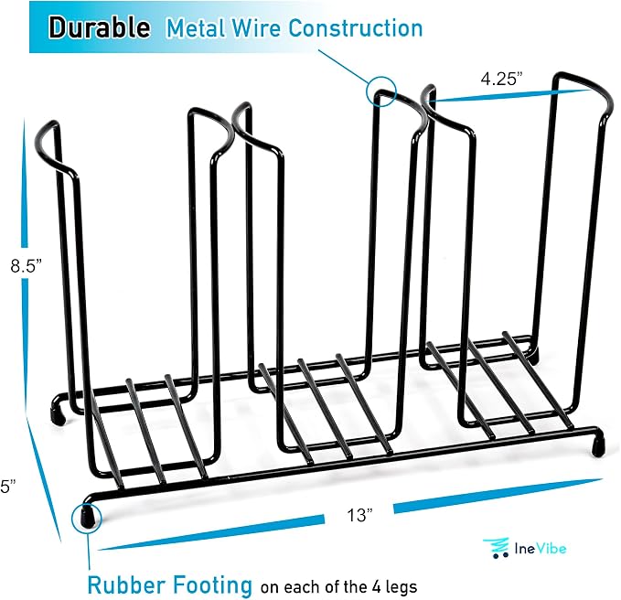 Inevibe Wire Frame Cup and Lid Organizer, 3 Compartment Metal Rack Design - Image 3