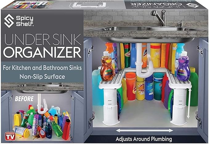 Expandable Under Sink Organizer and Storage I Bathroom Under the Sink Organizer by SpicyShelf