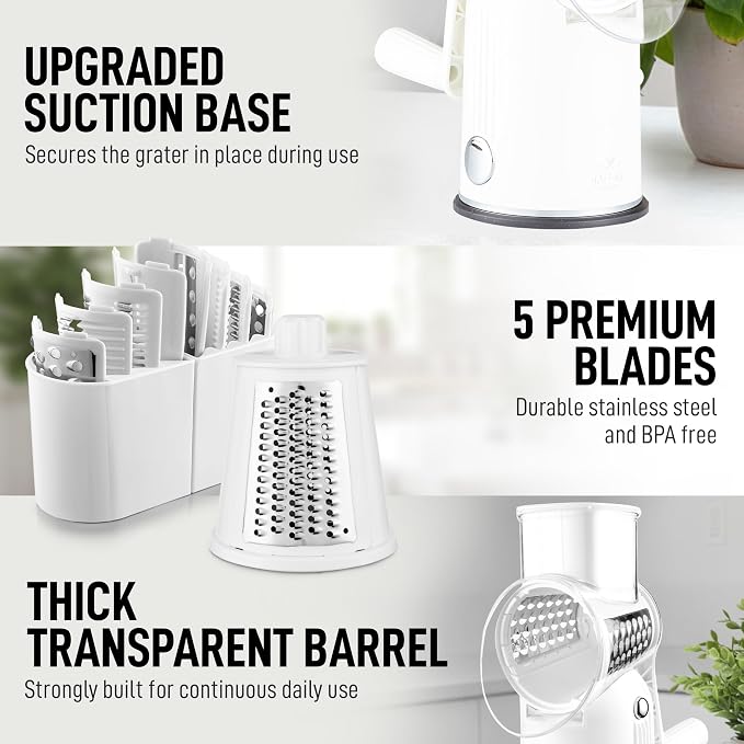 Zulay Kitchen Rotary Cheese Grater 5 Blade Cheese Shredder - Image 8