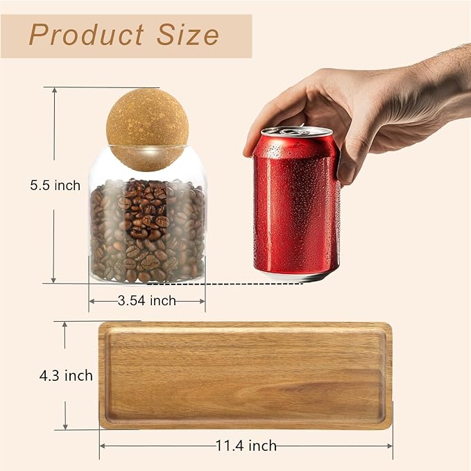 Glass Jars with Cork Lids, 3 Pack Small Decorative Jars with Acacia Tray - Image 3