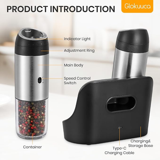 Rechargeable Gravity Electric Salt Grinder Set - Image 2