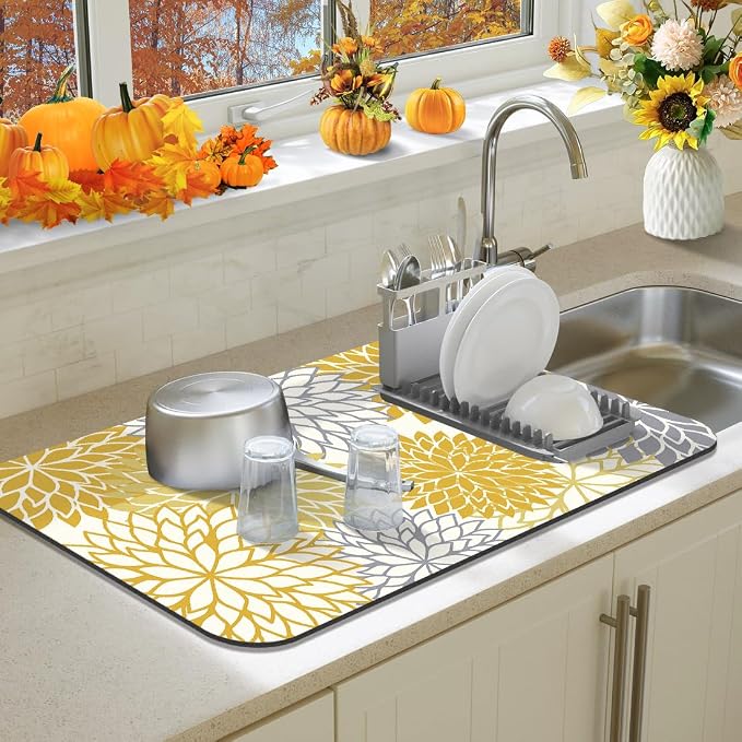 Findosom 2PCS 12" x 20" Fall Dish Drying Mat & 24" x 5.5" Sink Splash Guard - Image 5