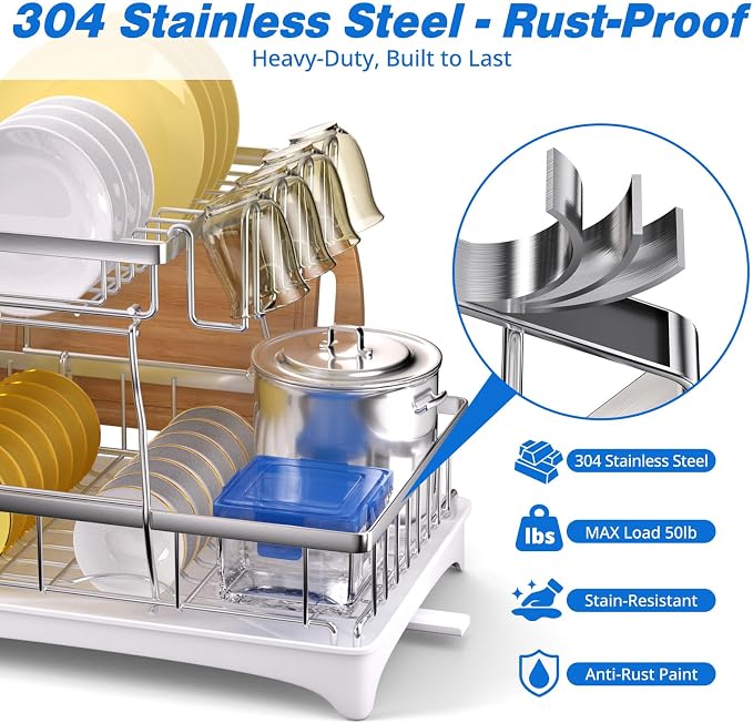 Godboat Dish Drying Rack, 2-Tier Dish Rack - Image 2