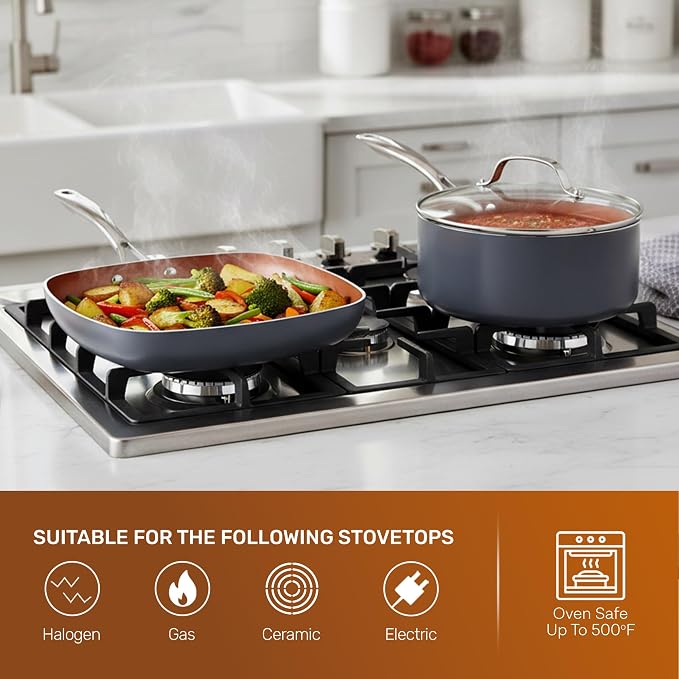 GOTHAM STEEL 20 Pc Ceramic Cookware Set, Copper Pots and Pans Set Non Stick - Image 8