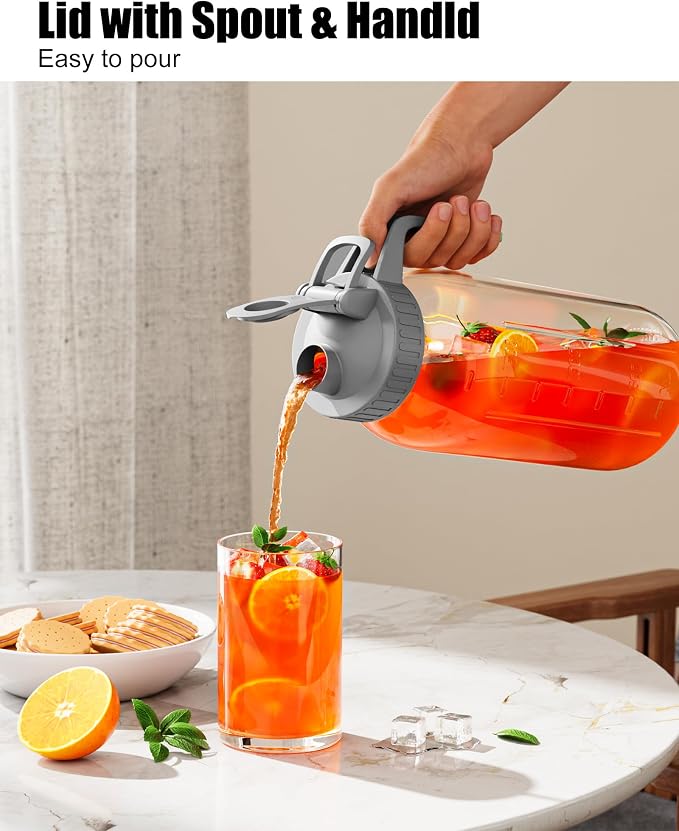 OneDream Glass Pitcher with Lid – 64oz Glass Mason Jar Pitcher with Wide Mouth - Image 7