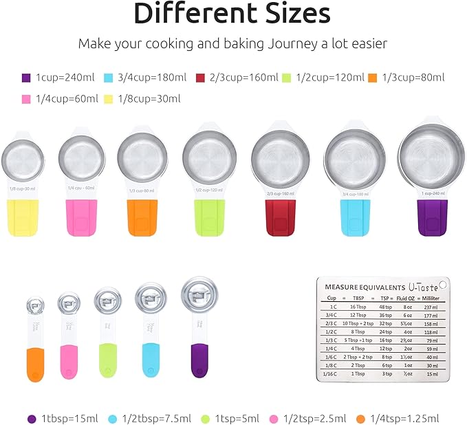 Measuring Cups, U-Taste Magnetic Measuring Cups and Spoons Set of 13 in 18/8 - Image 2