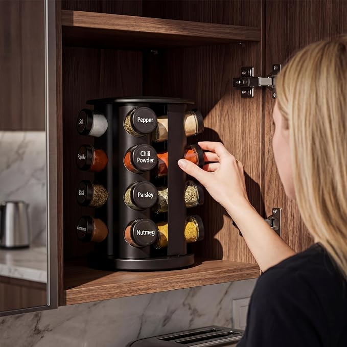 Yungyan Black Rotating Spice Rack Seasoning Organizer - Image 4