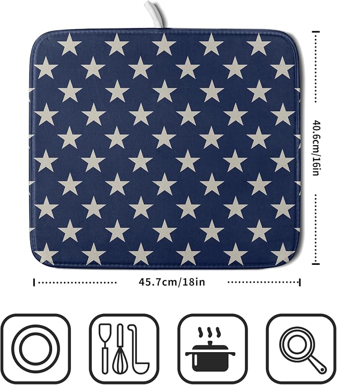 Patriotic July of 4th Blue Star Dish Drying Mat - Image 2