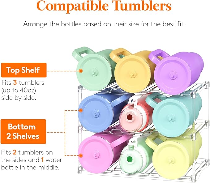 Lifewit Stackable Bottle Storage Organizer, Large Slot Water Bottle Tumbler Cup - Image 4