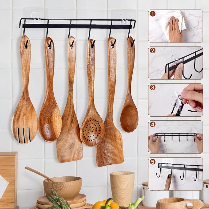 6x Large Wooden Spoons for Cooking Kitchen Utensil Set Smooth Finish Wooden - Image 3