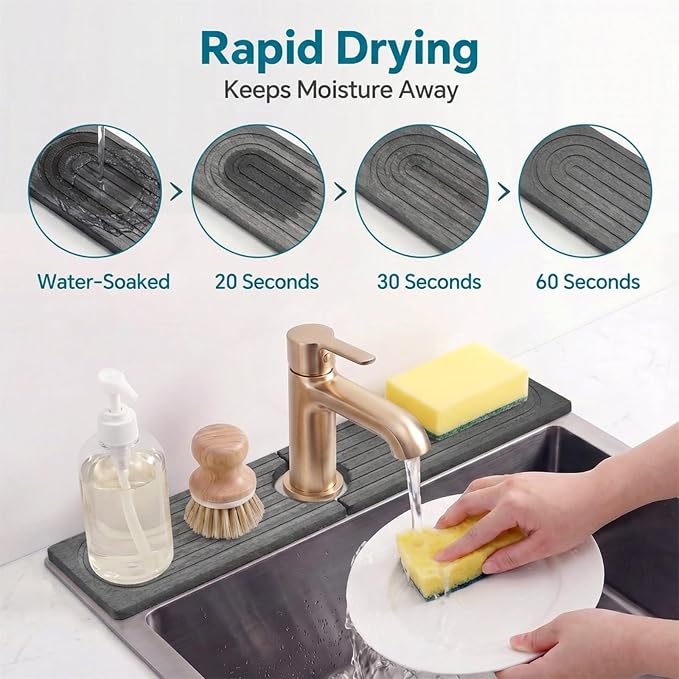 Stone Faucet Mat for Kitchen Sink-Diatomite Drying Stone Mat& Sink Protector - Image 3