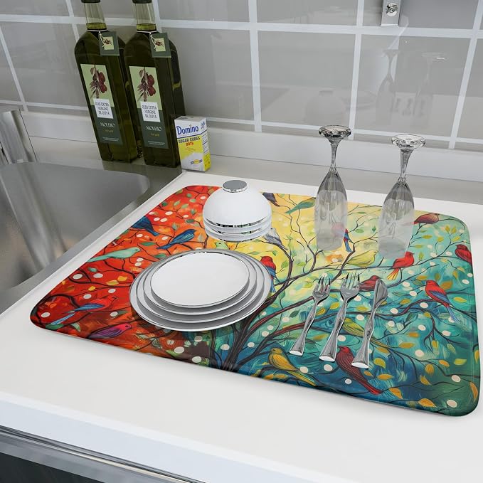 Spring Summer Floral Birds Dish Drying Mat - Image 6