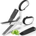 Herb Scissors with 5 Blades and Cover, Kitchen Herb Cutter with Cleaning Comb by POROMI