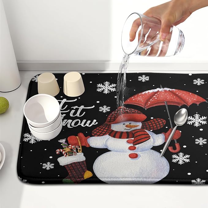 Winter Snowman Dish Drying Mat, Christmas Snow Dish Drying Mat - Image 6